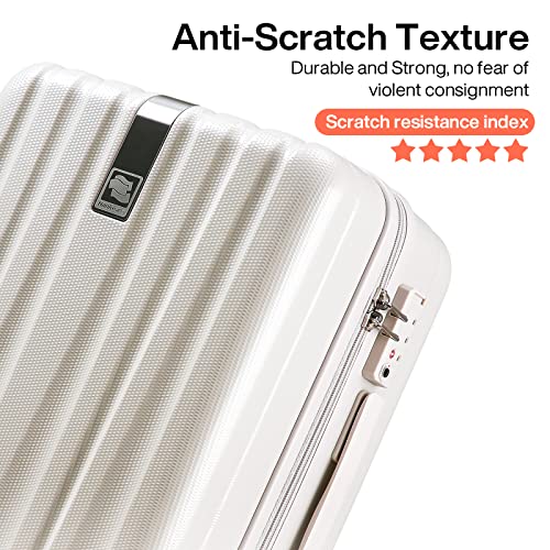 24 Inch Luggage Suitcases With Spinner Wheels Lightweight PC Hard Shell Rolling Suitcase With Travel Lock (24 Inch / Ivory White)