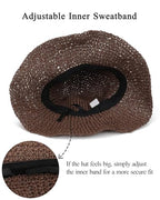 Womens Crochet Straw Sun Hat Foldable Floppy Wide Brim Beach Hat for Summer (One Size / Coffee)