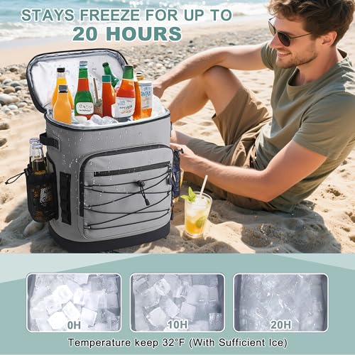 Large 52 Can Insulated Waterproof Leakproof Cooler Backpack (Grey, Black Zipper)