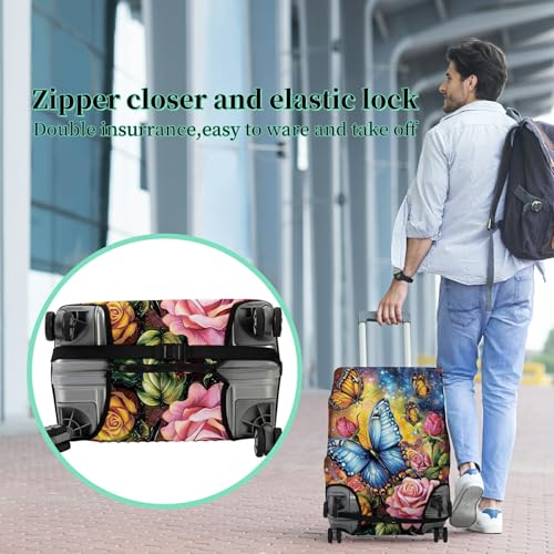 Luggage Cover + Tag (Colorful Rose Butterfly / M)