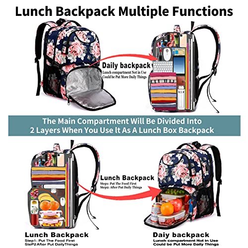 Lunch Cooler Backpack for Women (Blue Pink)