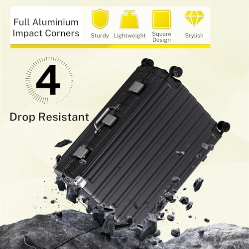 Zipperless Luggage 28inch Checked Hard Shell Suitcases with Wheels (Black / Large (28 Inch))
