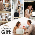 Makeup Bag with LED Lighted Mirror 12.2 IN Cosmetic Train Case Double Layer Makeup Case Adjustable Brightness in 3 Colors Cosmetic Organizer Artist Storage with Brush Holder Vanity Beige (12.2 Inch Beige / 0-Double Layer)