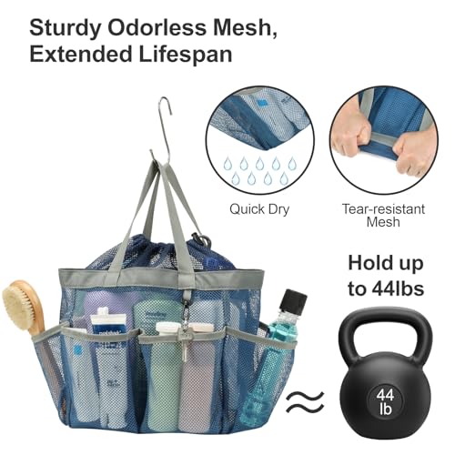 Mesh Shower Caddy Portable with Drawstring (Blue with Drawstring)