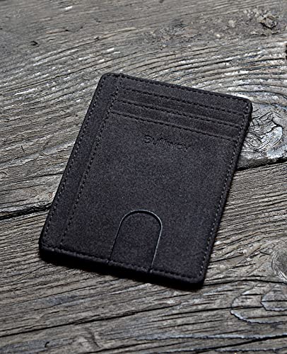 Slim Minimalist Front Pocket RFID Blocking Leather Wallets for Men and Women (Small / At Sahara Carbon Black)