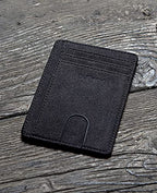 Slim Minimalist Front Pocket RFID Blocking Leather Wallets for Men and Women (Small / At Sahara Carbon Black)
