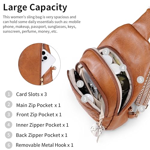 Crossbody Bags for Women Anti Theft Small Sling Handbag with Zipper Lock Vegan Leather RFID Blocking Chest Pure (Brown)