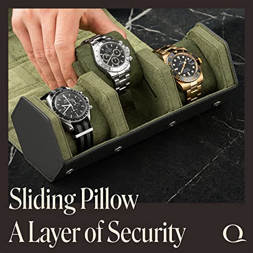 Leather Watch Roll Travel Case for 3 Watches (3 - Grey / Green)