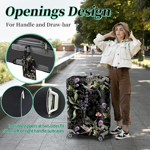 Suitcase Protector Plus 1 Luggage Tag (Wild Flowers Hummingbird / L)