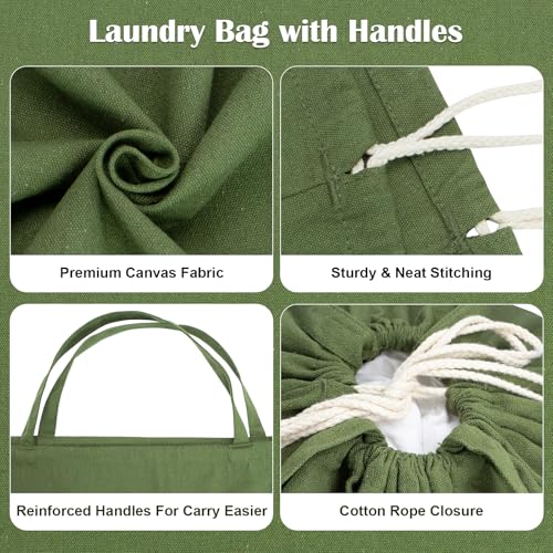 Canvas Laundry Bags with Handles & Square Base 16"Wx16"D x27.6"H (ArmyGreen L+| Square Base / 16"Wx16"Depthx27.6"H)