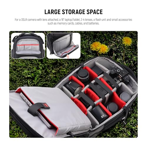 2 in 1 Camera Roller Bag with Detachable Shockproof Dividers Retractable Handle Waistband Rain Cover Water Resistant Robust Carry On Backpack for Camera Tripod Flash Lens Laptop (Pb027)