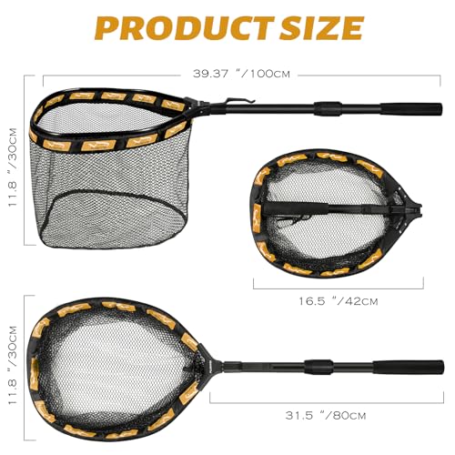Fishing Net Fish Floating Landing Net with Handle (11.8"/30cm Hoop Size 1.0M Orange(Extendable) / 1.0m (Extendable))