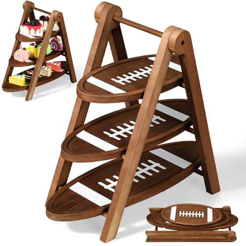 3 Tier Football Serving Tray with 15" Collapsible Ladder Stand (Football)