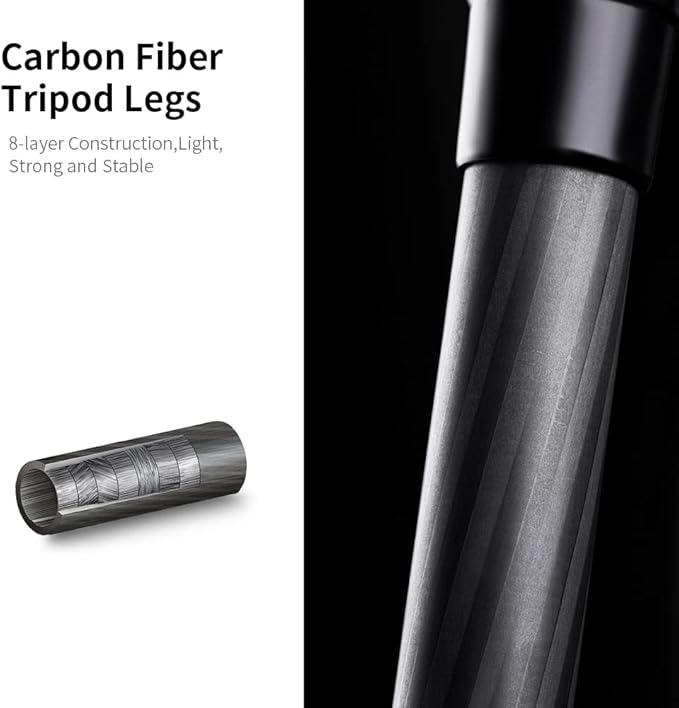 K&F Concept 63" Carbon Fiber Camera Tripods, D254C1+BH-28L Compact Tripod - Image 6