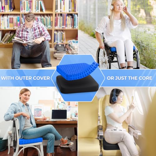Gel Seat Cushion for Long Sitting (Black & Blue / 16.5×15×1.6 Inch)