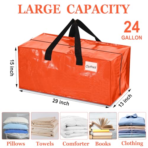 4 Pcs 24 Gallon Extra Large Moving Bags Heavy Duty Storage Bag (24 Gallon / Orange)