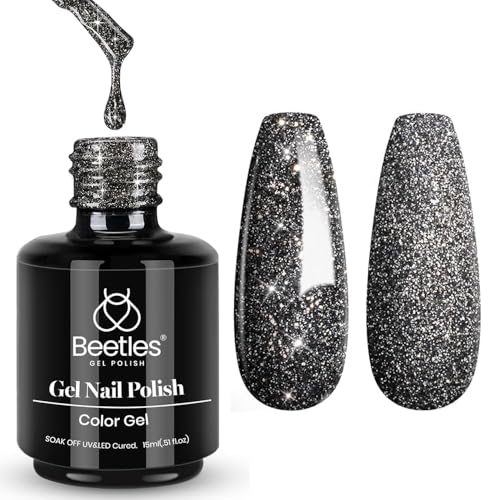 Beetles Black Gel Nail Polish (A - Black Glitter | Shooting Stars)