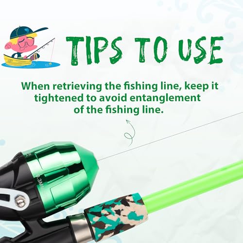 Kids Fishing Pole with Reel Beginner Kit for Boys Girls Ages 3 (Blue+Green)