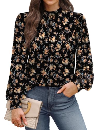Womens Tops for Teachers Fall Outfits for Women 2026 Long Sleeve Shirts Blouses Work School Outfits for Teachers Outfits Fall Clothes Fashion Clothing Trendy Ladies Tops Rose Floral L (01 - Rose Floral / Large)