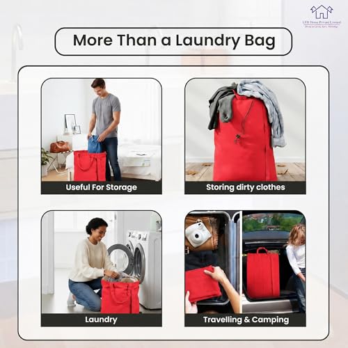 LFH Home Cotton Rich Large Premium Canvas Laundry Bag (24"x36" (Pack of 2) / Red)