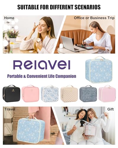 Travel Makeup Bag with LED Mirror for Women Girls (02-White Flower / 1-Small)