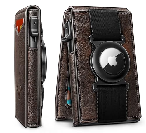 Men Leather Wallet for AirTag (Forest Brown8620)
