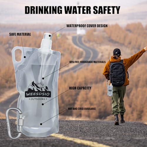 2 Pack 1L Hiking Collapsible Water Bottles with Mountaineering Buckle (33oz-2pcs)