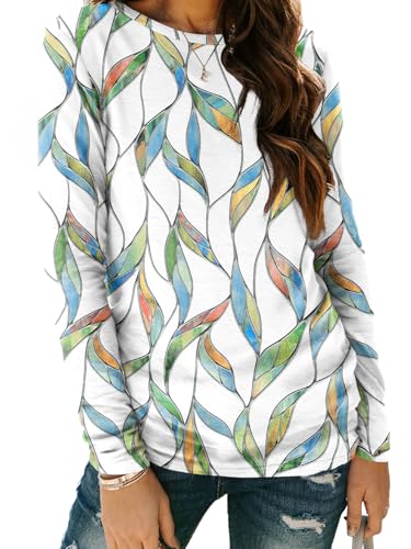 Womens Long Sleeve Tops Teacher Outfit Fall Casual Shirts (Large / Leafwhite)