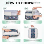 6 Set Compression Packing Cubes for Travel Essentials (Dark Blue Floral)