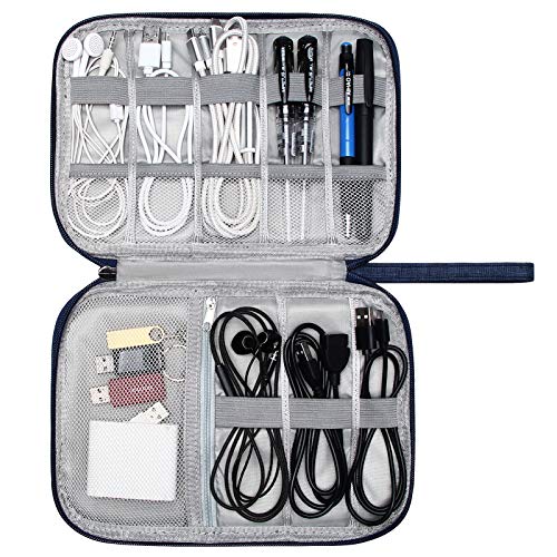 Travel Electronics Organizer Portable Cable Organizer Bag for Storage Electronic Accessories Case for Cord (Navy Blue)