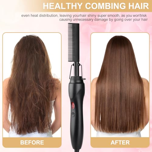 Electric Hot Comb Hair Straightener Heat Pressing Comb Curling Flat Iron Curler Hair Straightener Brush for Natural Black (Black-3-gear)