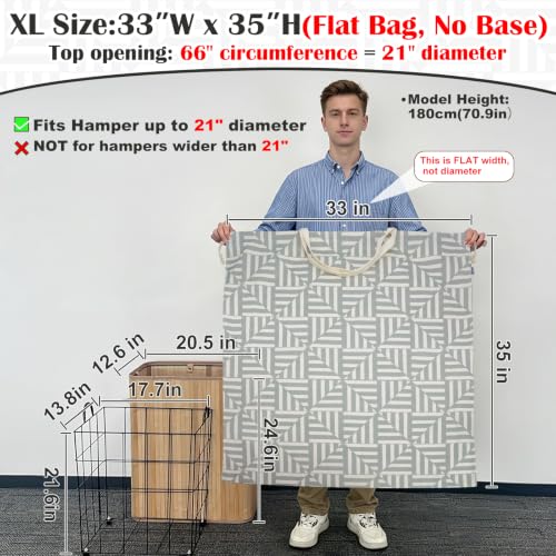 Canvas Laundry Bag with Handles & Drawstring (Geometry Light Gray,1pc XL / XL 33"W x 35"H┃1 Pack)