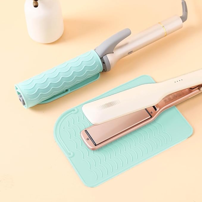 Flat Iron Heat Resistant Silicone Mat for Curling Iron, Hair Straightener Heat Pad, Curling Iron Sleeve, Travel Case Heat Resistant and Other Hair Styling Tools, for Counter, 9 x 6.5 in, Green