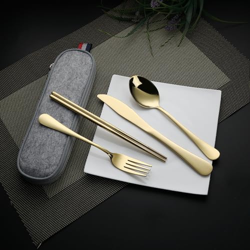 Travel Utensils with Case (Gold)