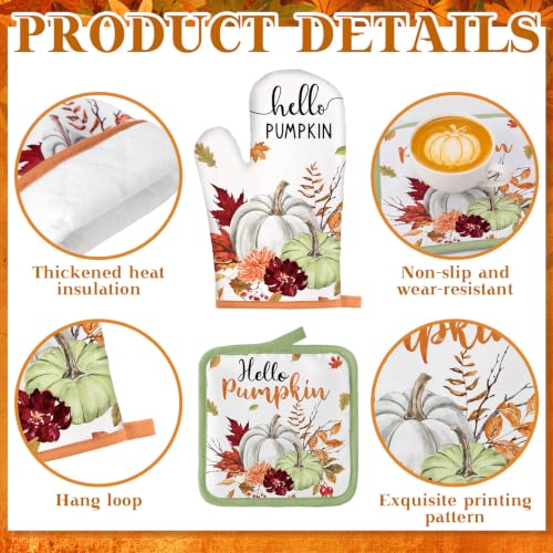 10 Pcs Fall Pumpkin Kitchen Decor Set Kitchen Towels Pot Holders Oven Mitts and Rugs Set Thanksgiving Towels for Baking Cooking BBQ Autumn Home (Light Color / Little Fresh)