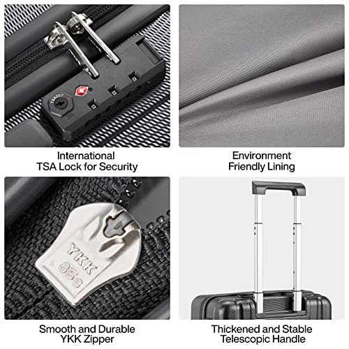 Luggage Sets 3 piece Carry On Luggage with Wheels PC Hard Shell Suitcases Lightweight Checked Travel Luggage Large Travel Suitcase Woman Men 20 (3 Pc Set(20/24/29) / Jet Black)