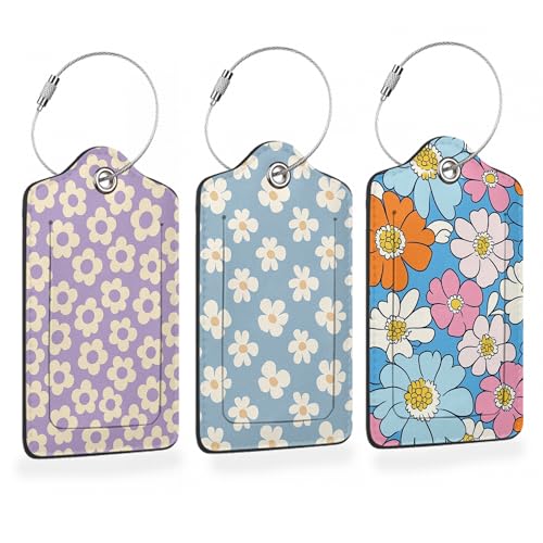 Retro Cream Daisies PU Leather Luggage Tags for Suitcase (Retro Cream Daisies)