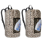 Laundry Backpack Portable Travel Laundry Bags with Straps and Mesh Pocket (Leopard Print / 2 Pack)