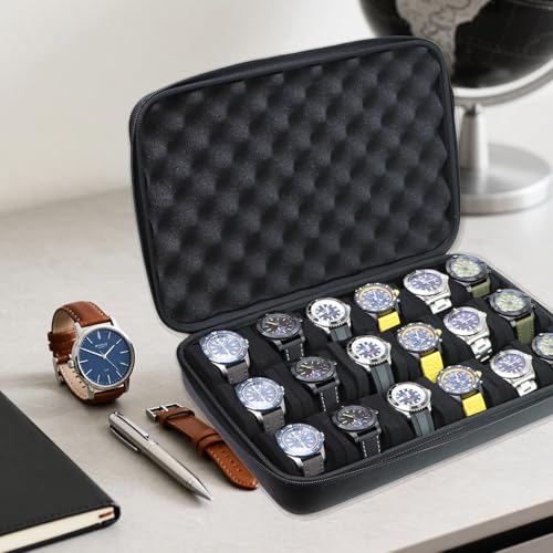 18 Slots Hard Watch Travel Case (Black-18 Slots / 18 Slots Nylon)