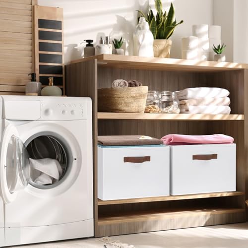 Large Fabric Storage Bins with 3 Handles (Large-3 Pack / White)