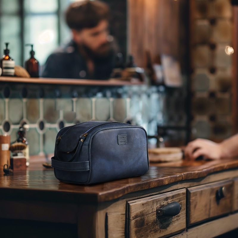 Leather Toiletry Bag for Men (Blue)
