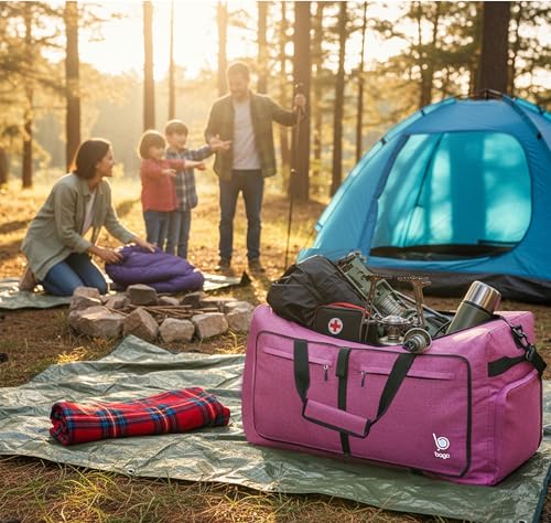 Travel Duffle Bag for Women & Men. Large Duffel Bag for Traveling Camp (100L / SnowPink)