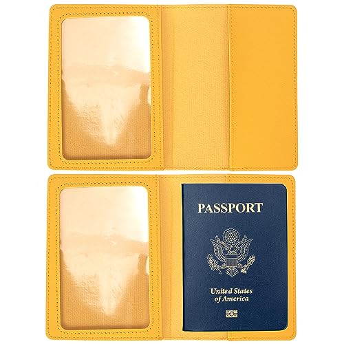 2 Pack Passport covers and Vaccine Card Holder PU Leather Passport Wallet Vaccine Case Protector Slot Travel Passport Wallets for Women & Men (Yellow & Brown)