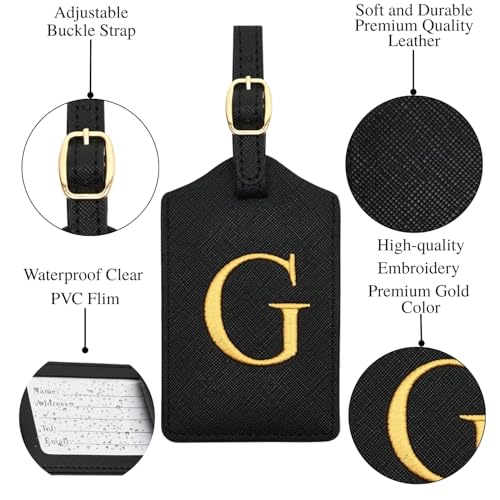 Luggage Tag PU Leather for Suitcase Baggage Handbag Travel Bag Label Suitcase Tag Label Tag w. Name Card & Privacy Cover (G)