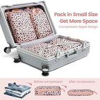 Compression Packing Cubes for Travel (10 Leopard Print Rose Gold / 6-Piece Set)