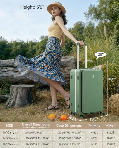 24 Inch Top Opening Checked Luggage with Cup Holder and USB Ports (Forest Green / 24 Inch Pro)