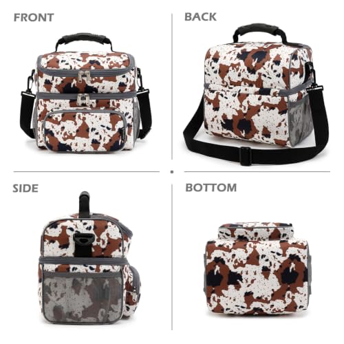 Double Layer Cooler Insulated Lunch Bag Adult Lunch Box Large Tote Bag for Men (Cow)