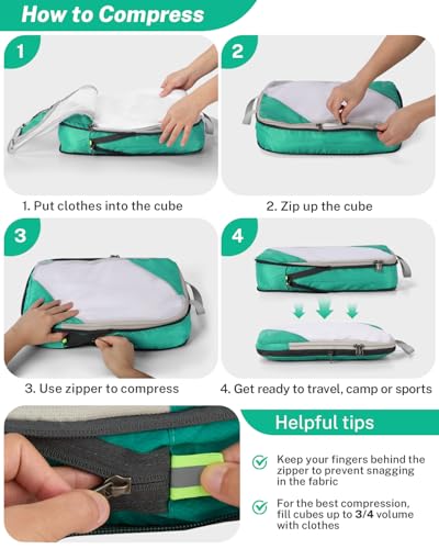 Compression Packing Cubes for Travel (Set of 10 / Green Turquoise)