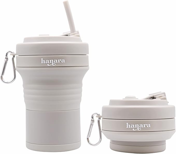 Collapsible Cup with Reusable Straw – 18 Oz, Portable Travel Mug, Leak-Proof by HANARA