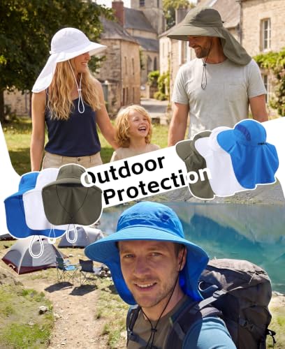 UPF 50+ Sun Hats for Men Women Wide Brim Fishing Hat with Neck Flap UV Protection Sunblock Safari Bucket Hat (Bright Blue)